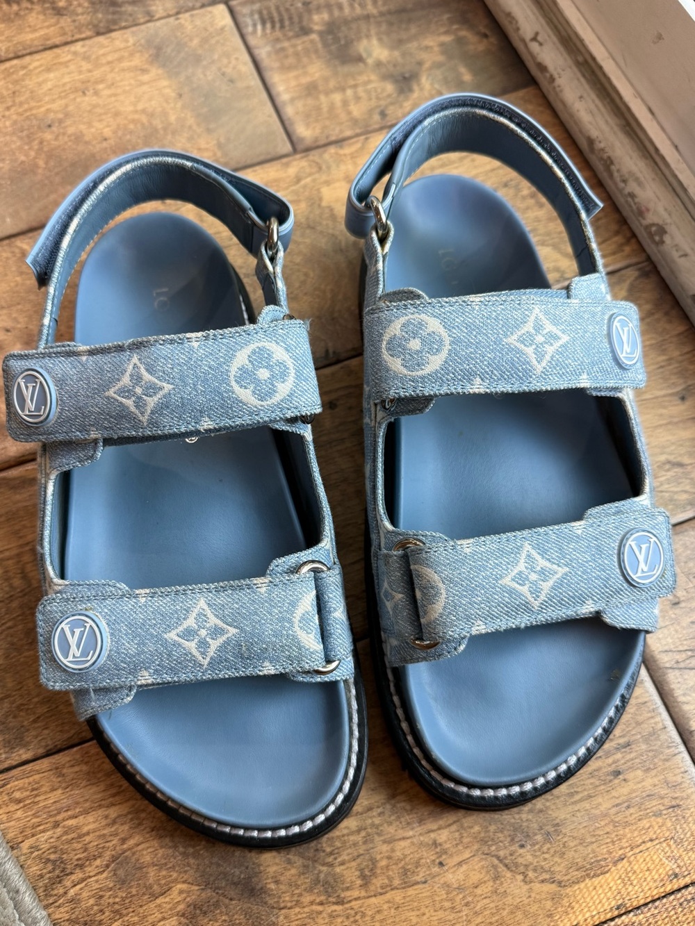 Louis Vuitton LV Monogram Denim Slingback Sandals in Blue, Women's IT 38 | 8